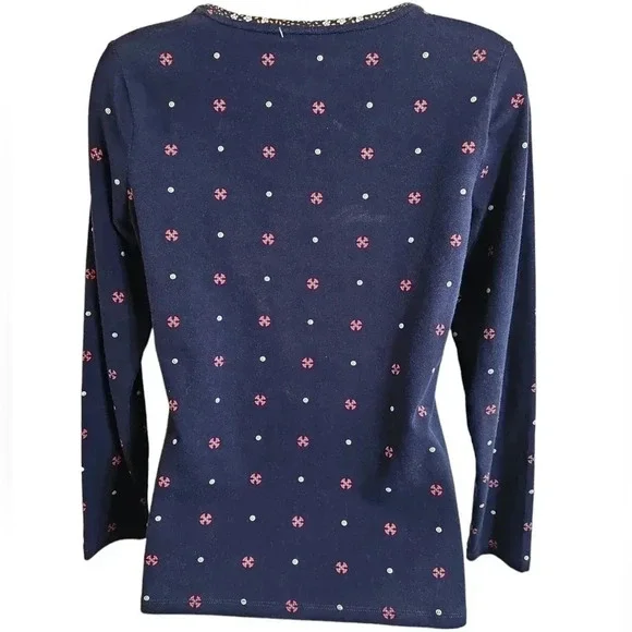 Talbots Petite Small Moroccan Paisley Print Long Sleeve Top Blue Gold Cotton - Picture 3 of 6